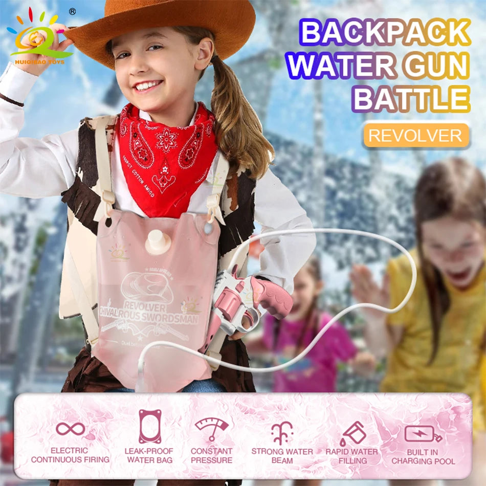 Revolver Electric Automatic Water Gun Backpack Pistol Firing Waters Fight Summer Outdoor Beach Swimming Pool Shooting Game Toys