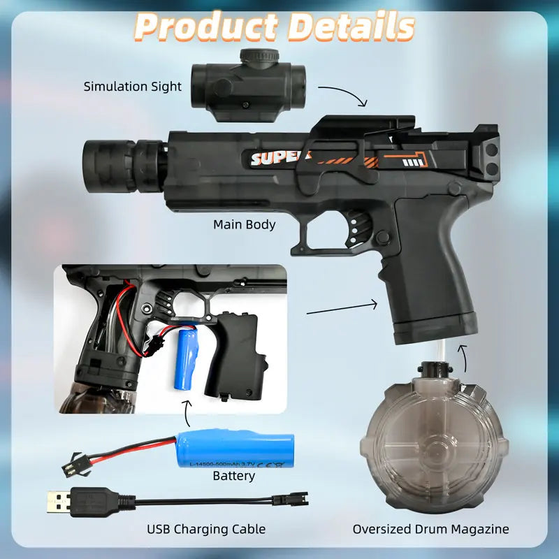Flame Effect Electric Water Gun, Automatic Bursts Water Blaster with Blowback Action, Summer Pool Beach Water Fight Games Toy