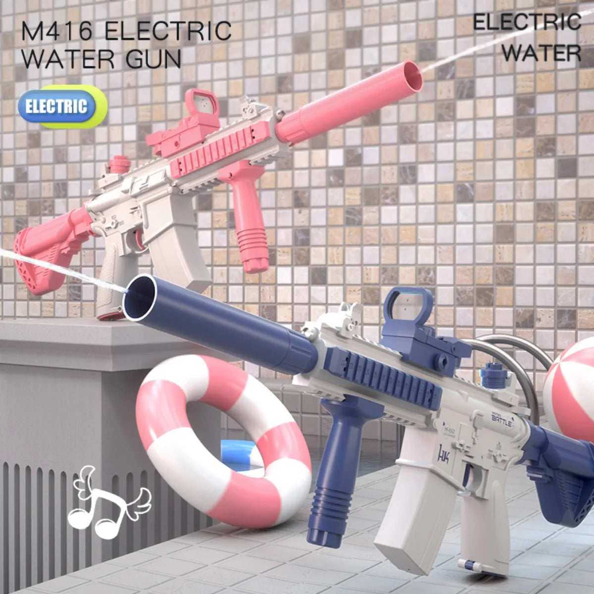 Summer M416 Electric Water Gun Battery Powered With External Water Bottle Attachment Perfect Gifts For Kids & Adults Outdoor Fun