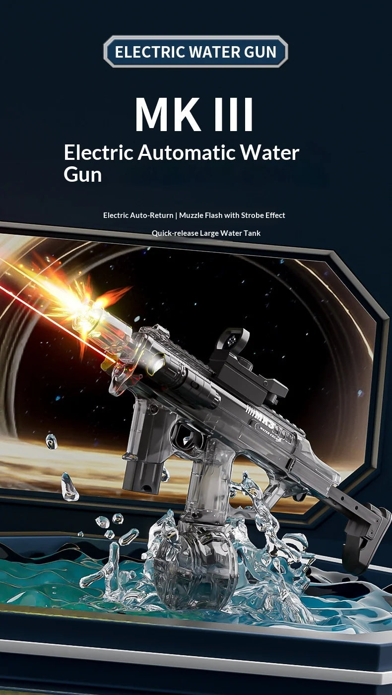 High-Speed Electric Water Gun Pulse Burst Blaster 600ml Large Capacity Auto Refill LED Toy w/ Full Kit for Summer