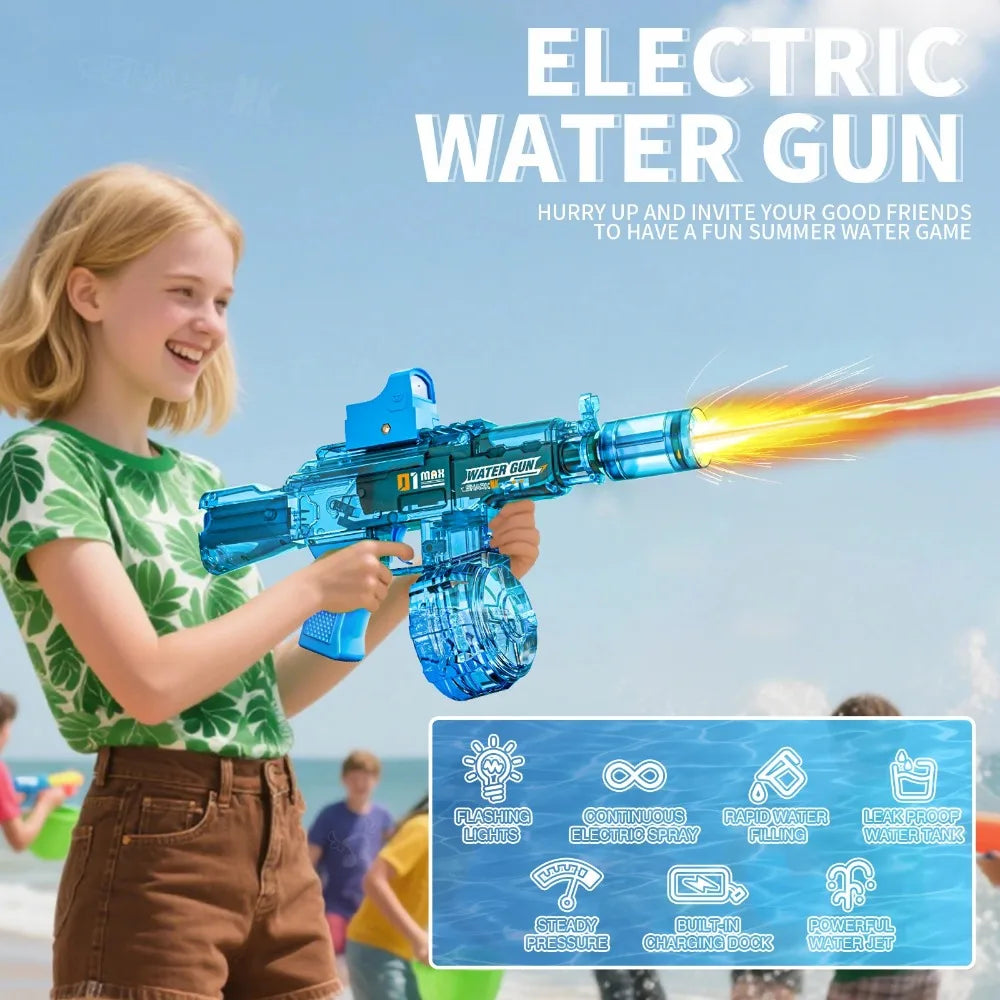 Electric Water Gun Water Blaster High Capacity Long Range Summer Outdoor Beach Water Fight Toy for Kids Boys Birthday Gift