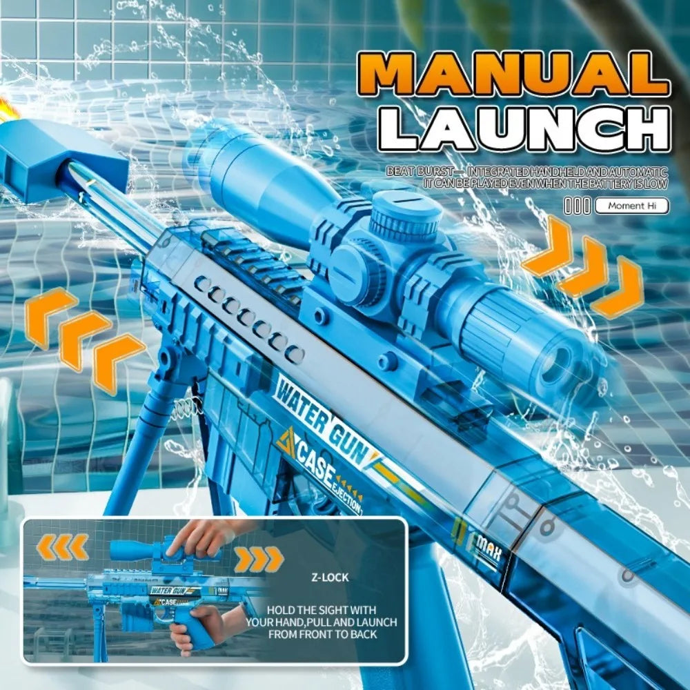 High Pressure Electric Sniper Water Gun Toy with Blowback Action Full Auto Rapid-Fire Summer Fight Games Toy for Kids Gift