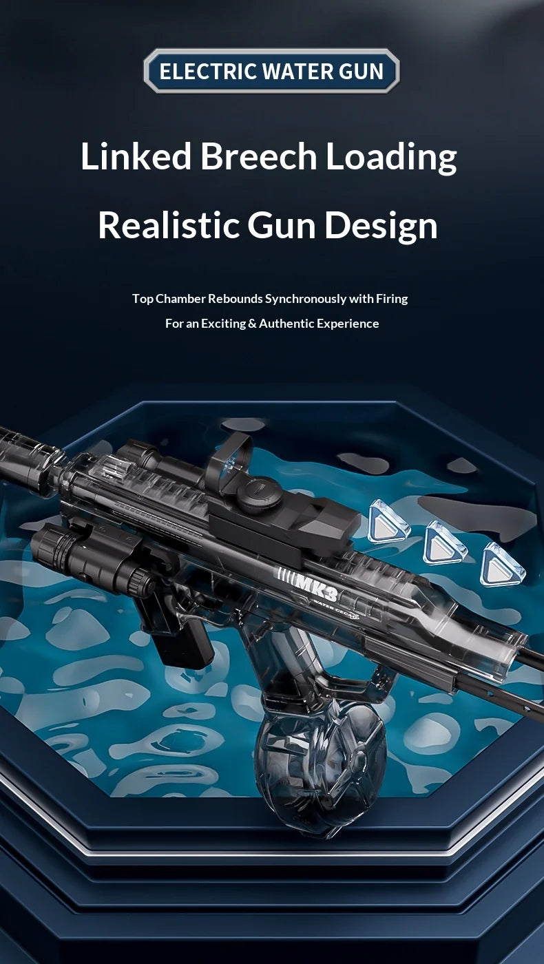 High-Speed Electric Water Gun Pulse Burst Blaster 600ml Large Capacity Auto Refill LED Toy w/ Full Kit for Summer