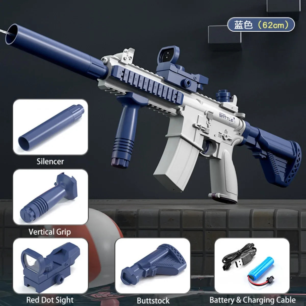 Summer M416 Electric Water Gun Battery Powered With External Water Bottle Attachment Perfect Gifts For Kids & Adults Outdoor Fun