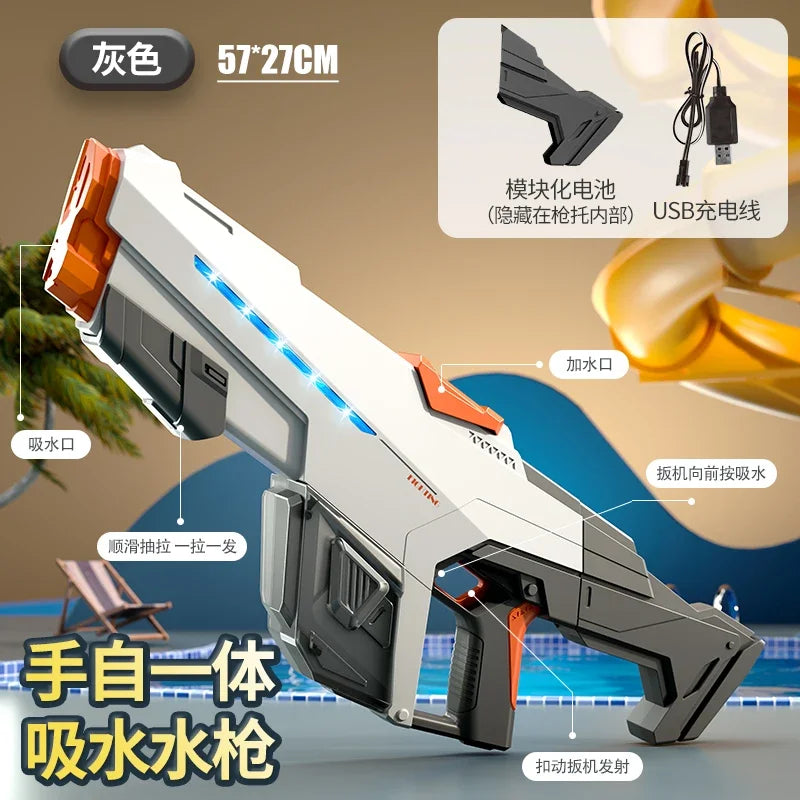 Fully Automatic Suction Water Gun Electric Toy High Pressure Water Blaster Pool Summer Outdoor Beach Pool Battle Party Water Toy