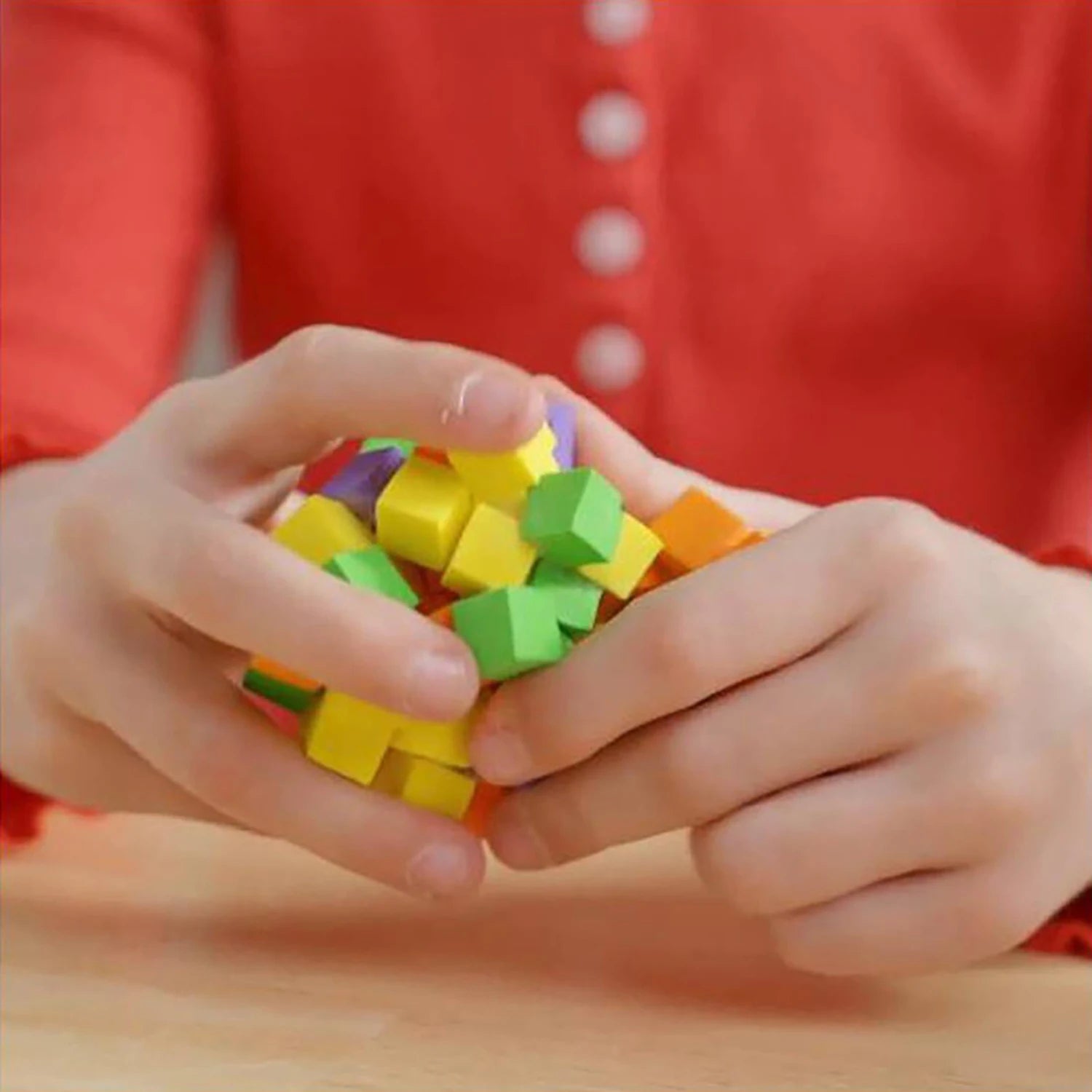 DIY puzzle and stress relief toys made of clay blocks, colorful cube blocks, and stress relief toys