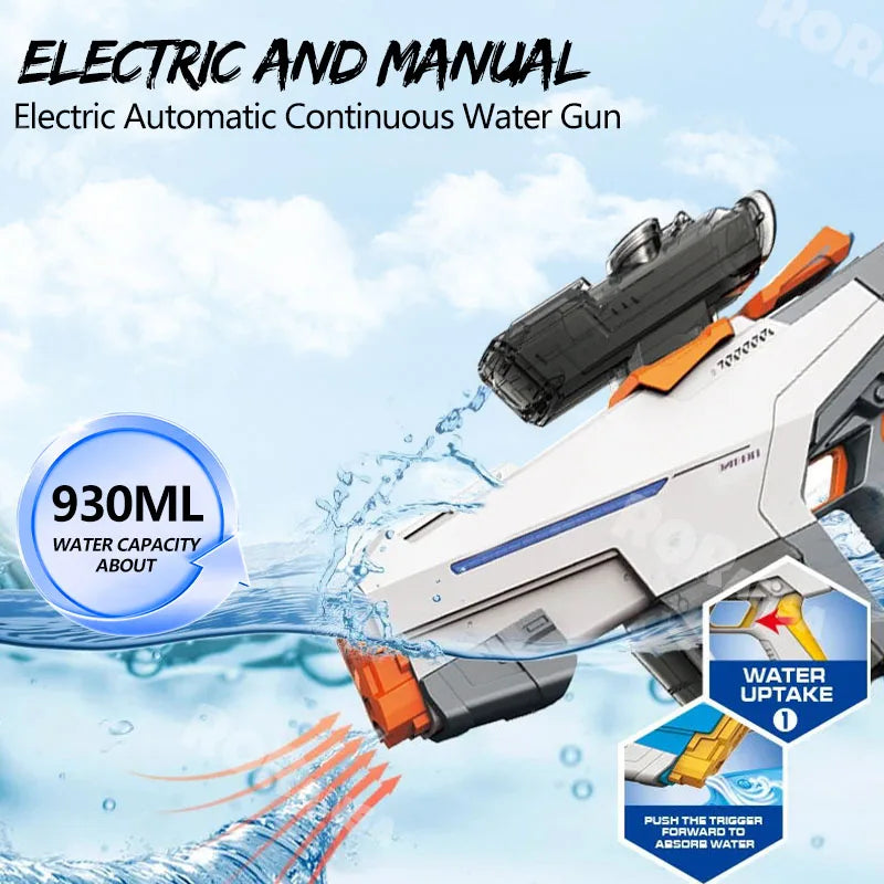 Electric Water Gun  for Adults  Kids Gift High-pressure Strong Energy Automatic Water Spray Beach Pool Outdoor Toys