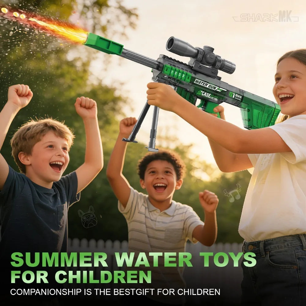High Pressure Electric Sniper Water Gun Toy with Blowback Action Full Auto Rapid-Fire Summer Fight Games Toy for Kids Gift
