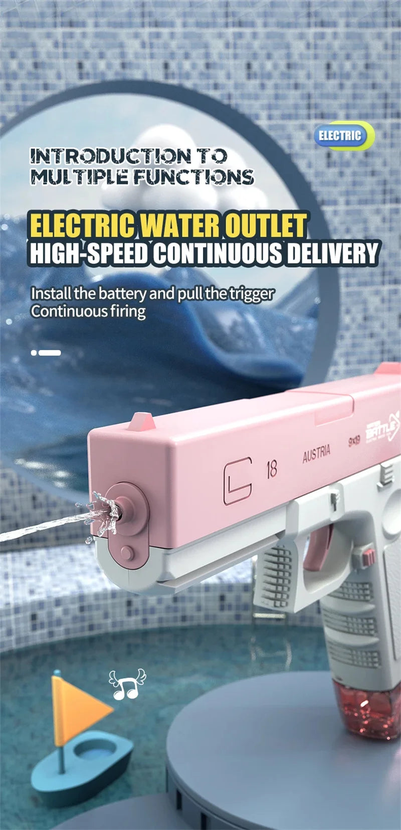 Electric Water Gun With Two Water Tank Automatic High-Power Water Blaster For Child Outdoor Games Summer Water Spray Gun Toys
