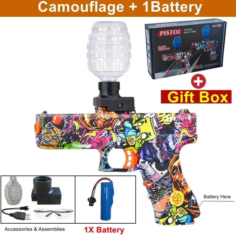 Electric Burst Splatter Blaster Toy Gun Gel Blaster Outdoor Shooting Games Gift for Boy Kids Adults (Bullets Excluded)