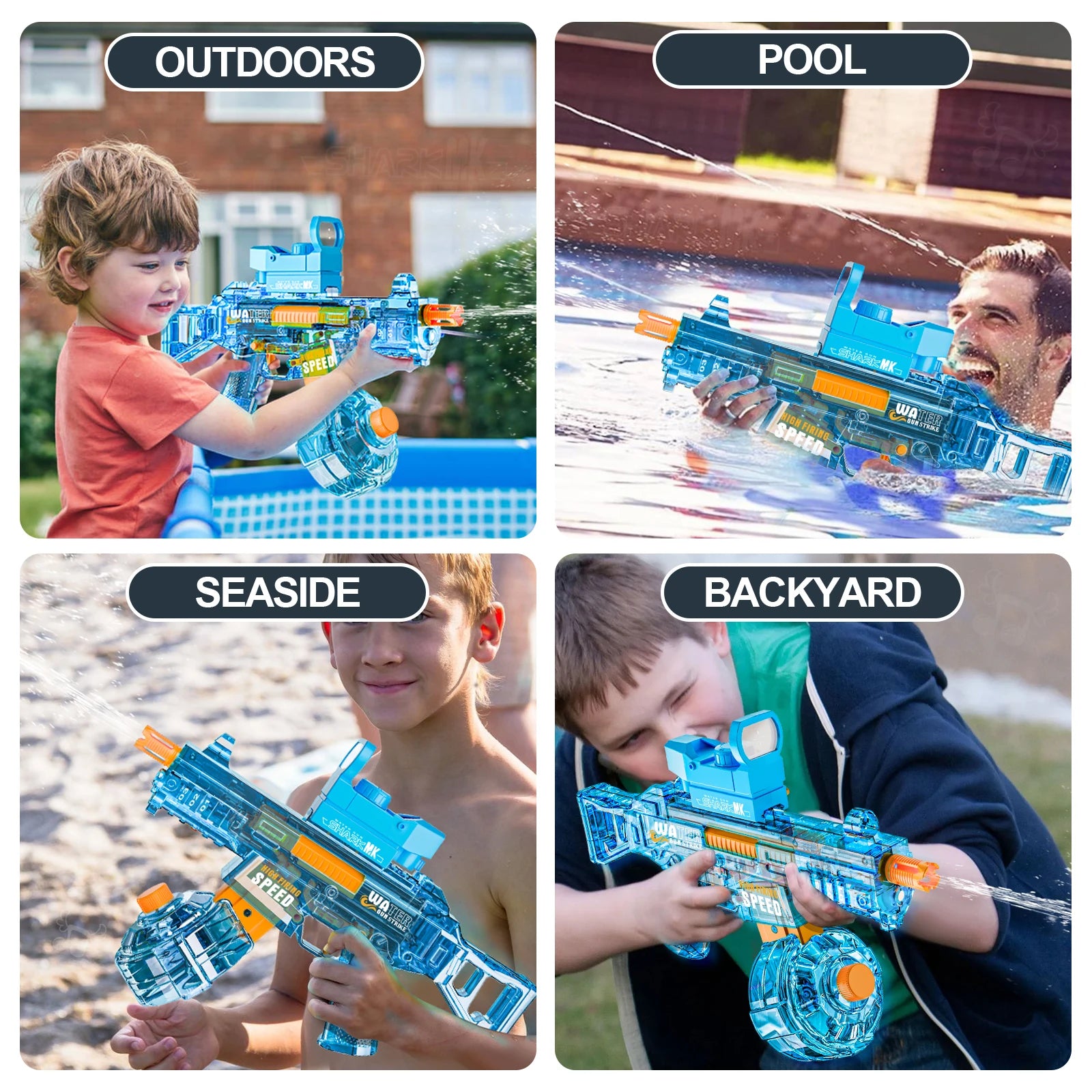 Electric Water Blaster Gun Children Automatic Water Pistol WaterGun with Led Light Summer Outdoor Game Party Toy for Adults Kids