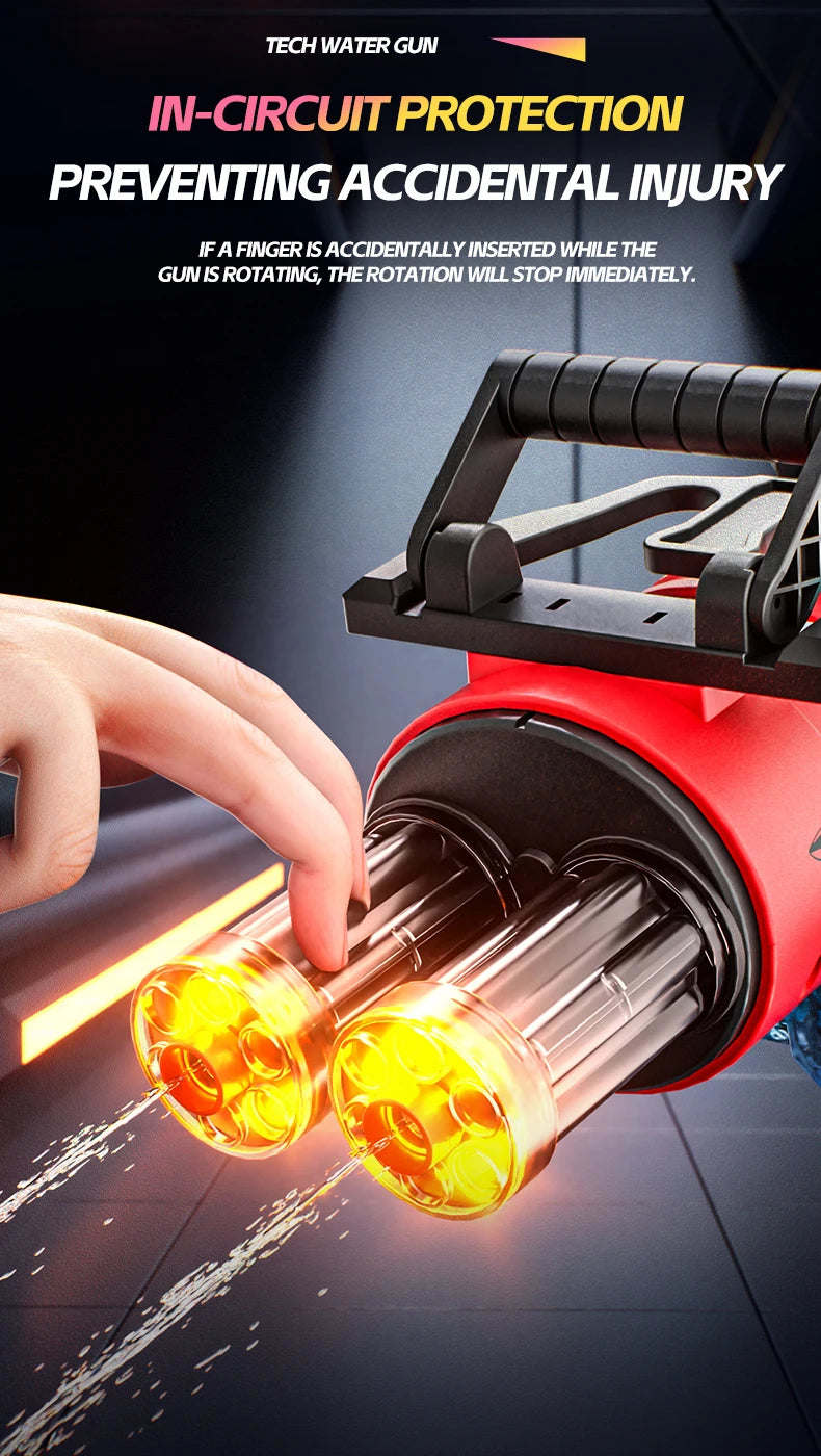 Electric Rotating Water Gun With Bag Double-dazzling Lights Large Capacity Double-nozzle Burst Water Gun Kids Toys Outdoor Game
