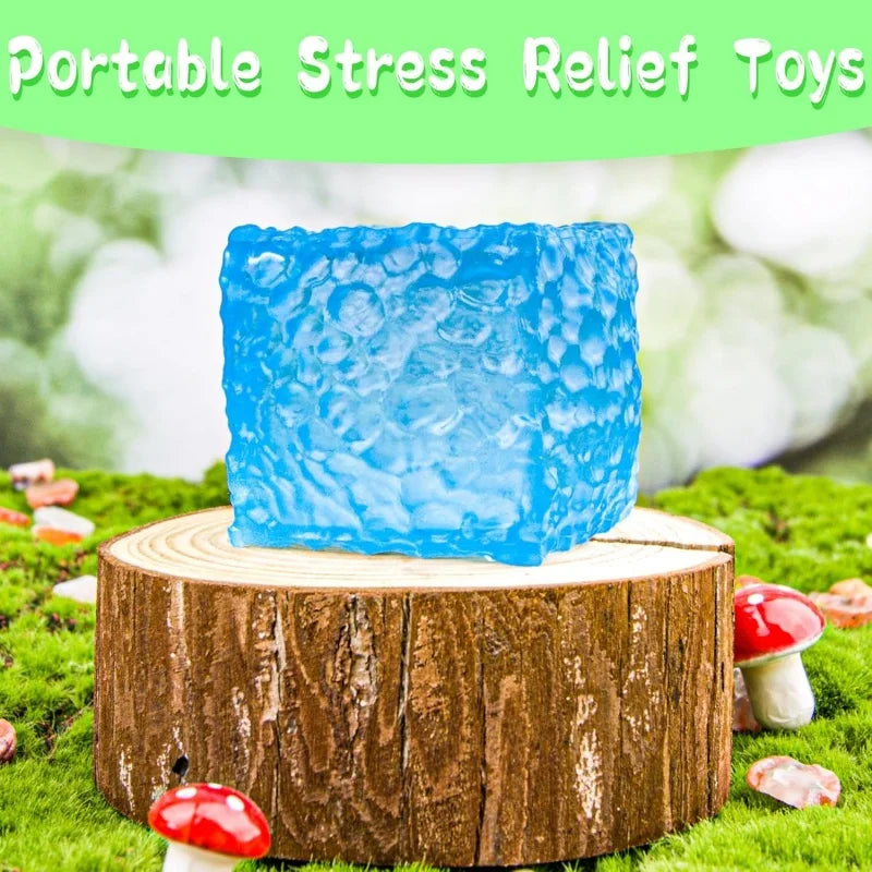 Stress Cube Sensory Toy for Stress Relief, Slow Rising Fidget Texture Cube Squeeze Toys, Squishy Ice Cube Stress Ball for Kids