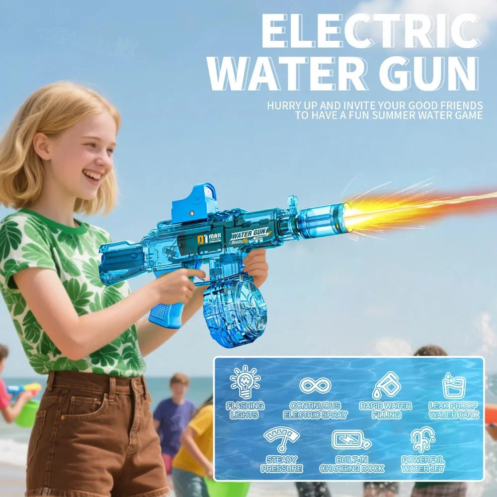 Electric Water Gun Water Blaster High Capacity Long Range Summer Outdoor Beach Water Fight Toy for Kids Boys Birthday Gift