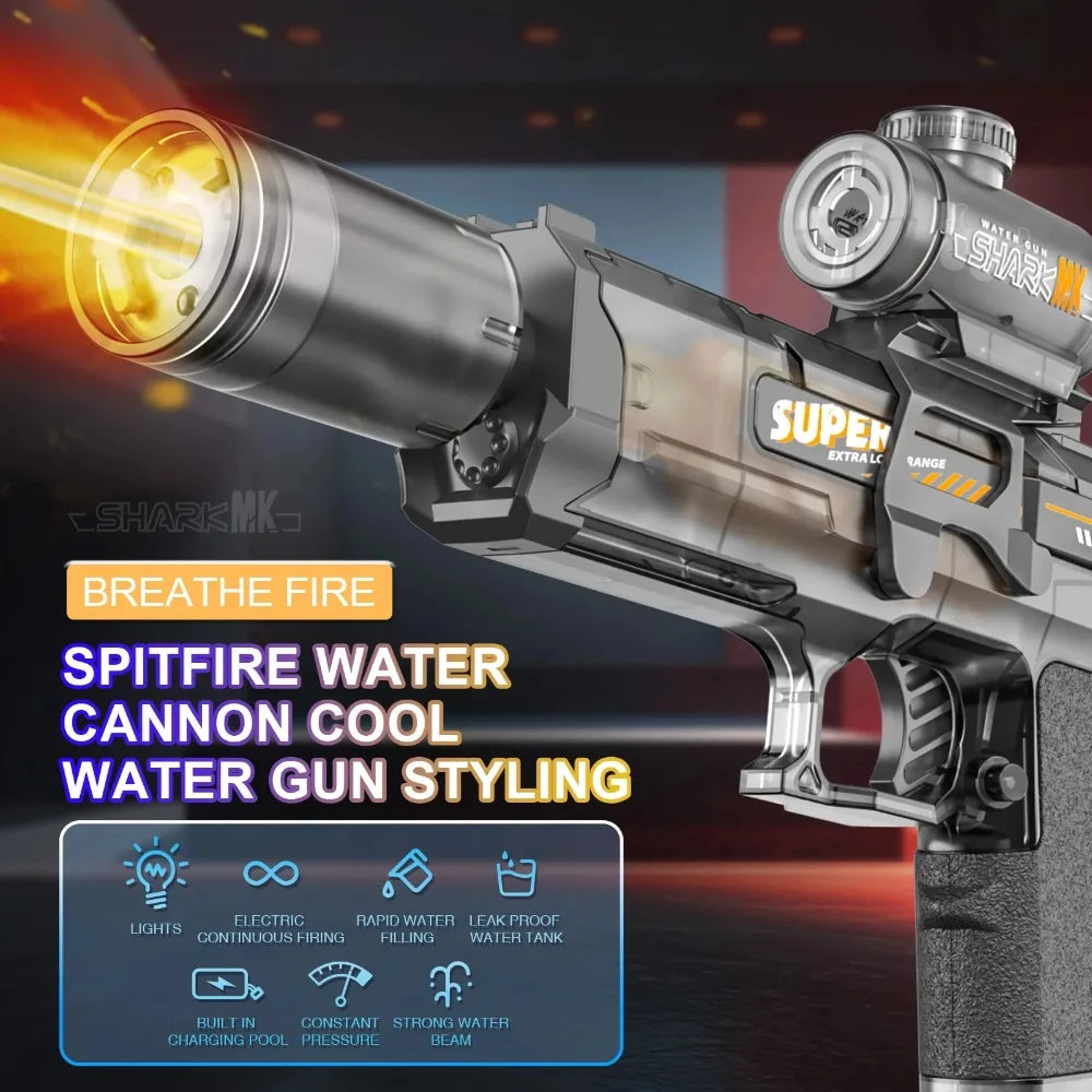 Electric Water Gun Toy Continuous Shooting with Firelight Large Capacity Water Pistol Summer Beach Outdoor Fun Game for Children