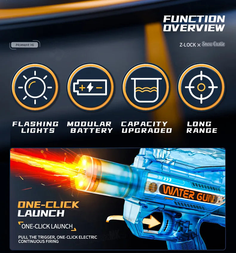 Electric Water Gun Toy Kids Water Squirt Gun with Lights and Sound Automatic Continuous Firing Watergun Beach Pool Outdoor Toy
