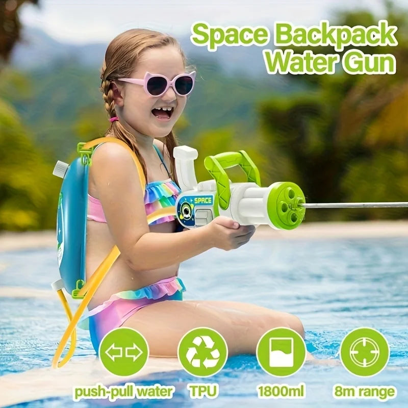 Children's space backpack water gun with large capacity and long-range shooting, pull-out toy for boys and girls, water spray