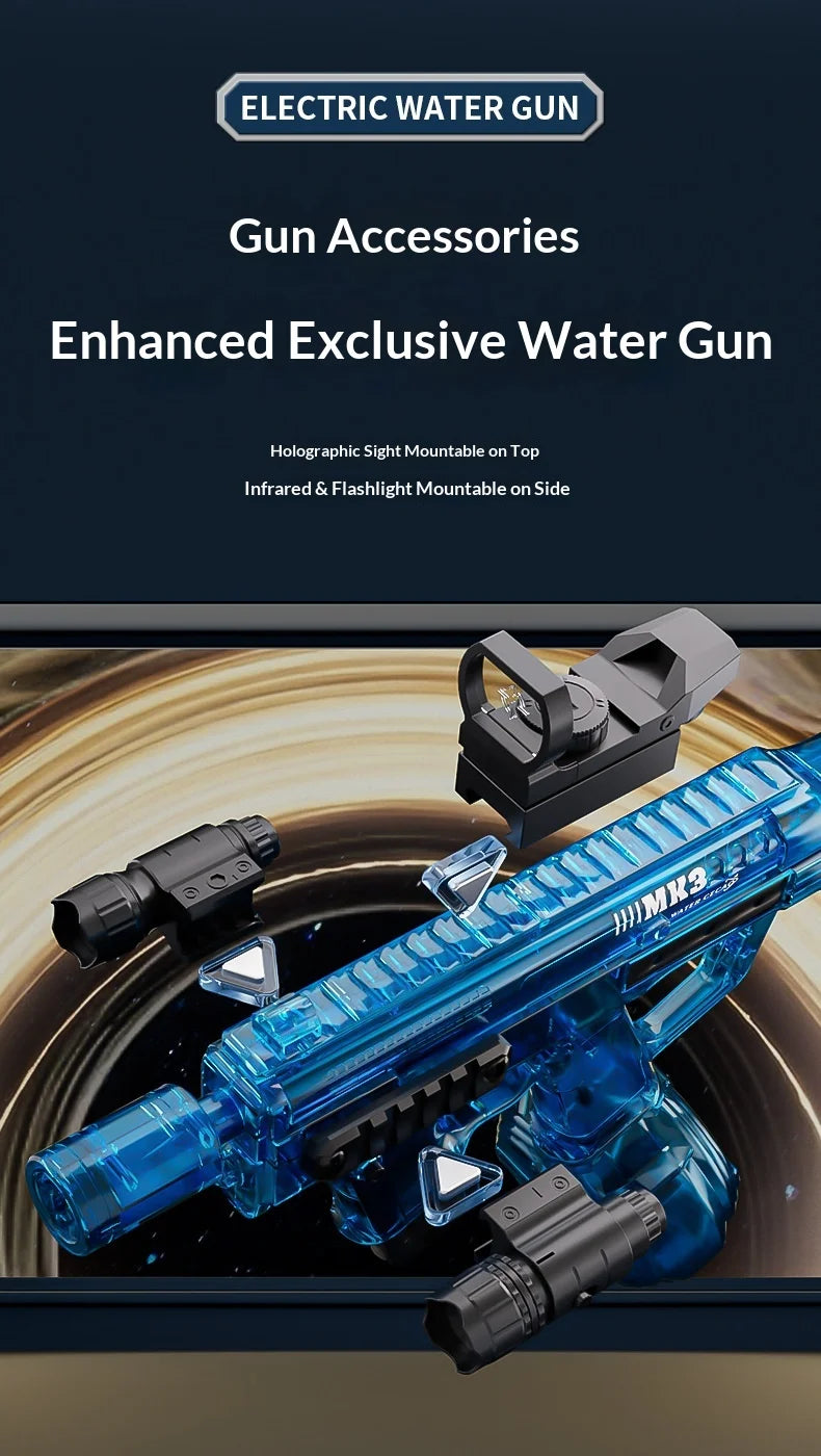 High-Speed Electric Water Gun Pulse Burst Blaster 600ml Large Capacity Auto Refill LED Toy w/ Full Kit for Summer