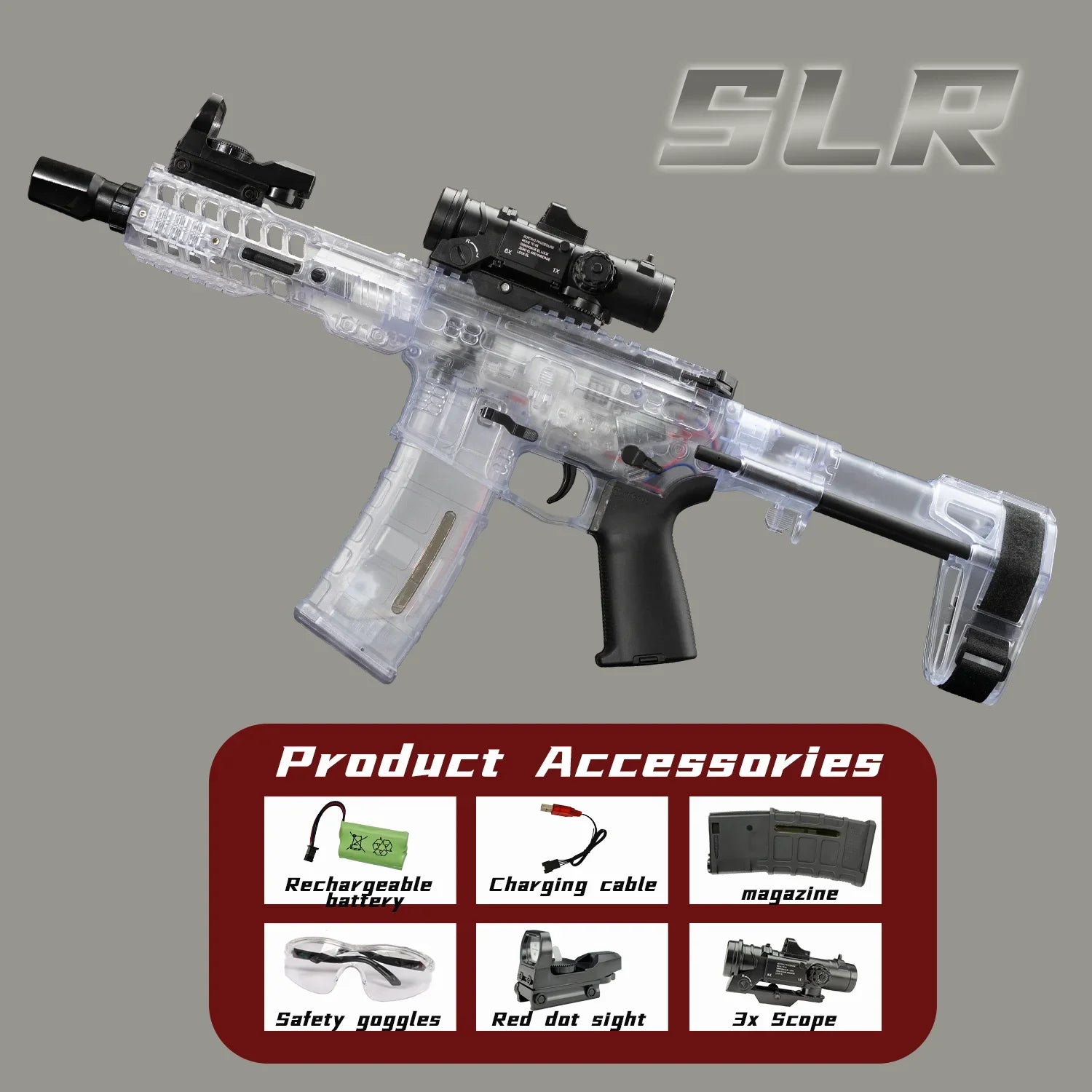 SLR Nylon Electric Gel Ball Blasting Toy Gun, Automatic Splash Ball Blaster, Suitable for Outdoor Shooting Games [No Bullets]
