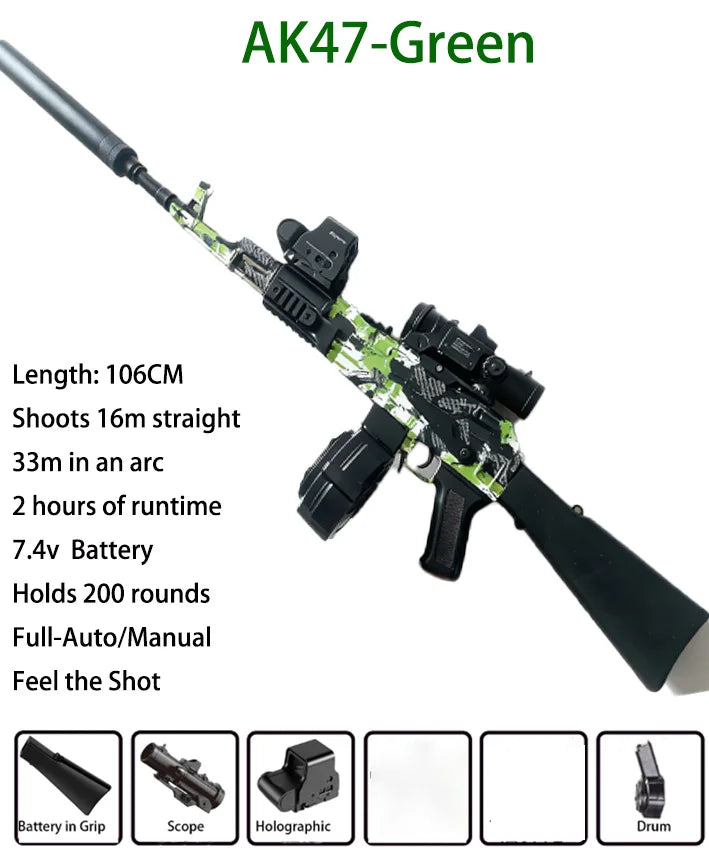 AK47 Style Gel Blaster Gun - Full Auto Electric Gel Ball Blaster Toy for Outdoor Team Shooting Games | Cool Birthday Gifts