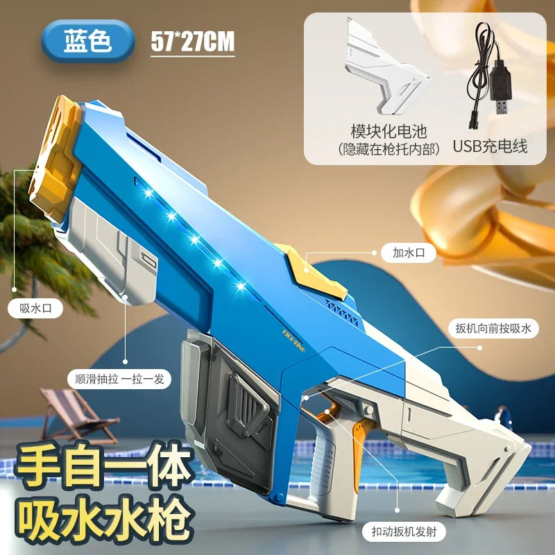 Fully Automatic Suction Water Gun Electric Toy High Pressure Water Blaster Pool Summer Outdoor Beach Pool Battle Party Water Toy