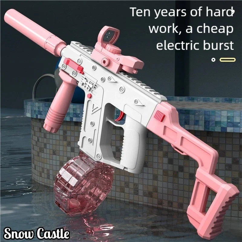 White/Blue Electric Water Gun, High-Pressure, Powerful, Long-Range, Summer Water Toy for Kids and Adults, Fully Automatic Continuous Firing, Large-Capacity Drum Water Tank, Beach and Pool Water Fight Gadget