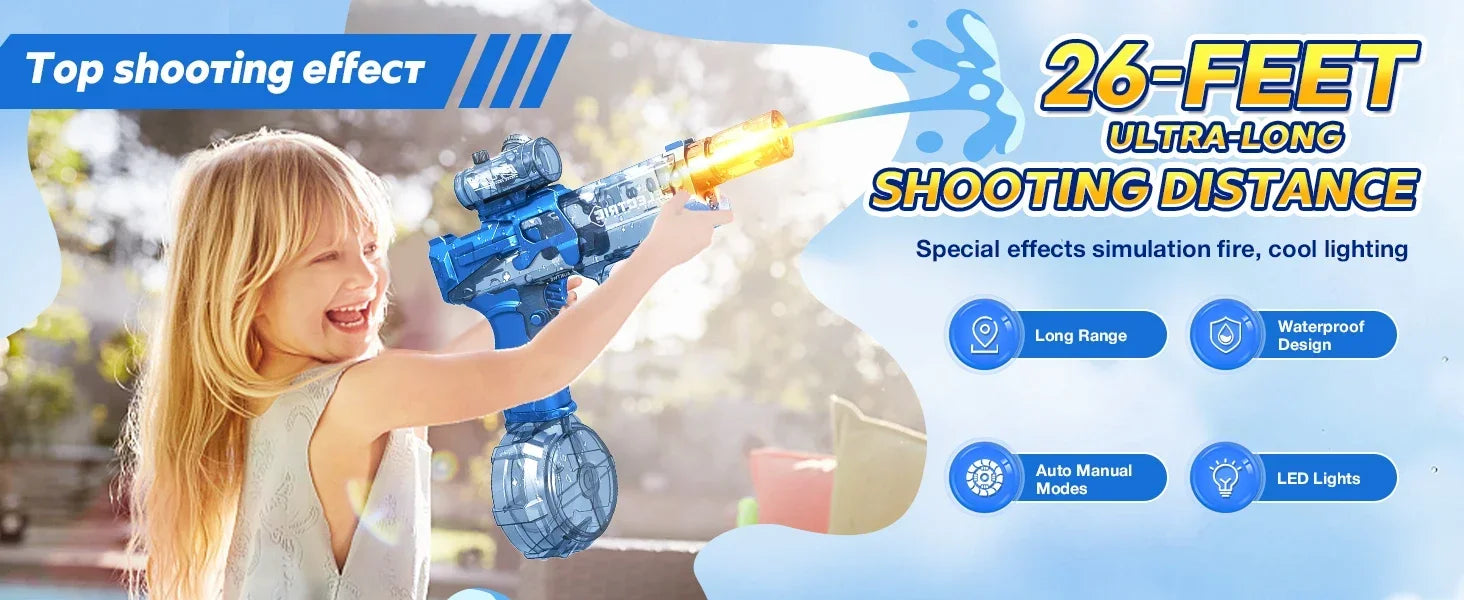 Battle Electric Water Guns，with Gun Muzzle Flame High Capacity Squirt Guns Summer Outdoor Beach Toy for Adult（blue、gray and Red）