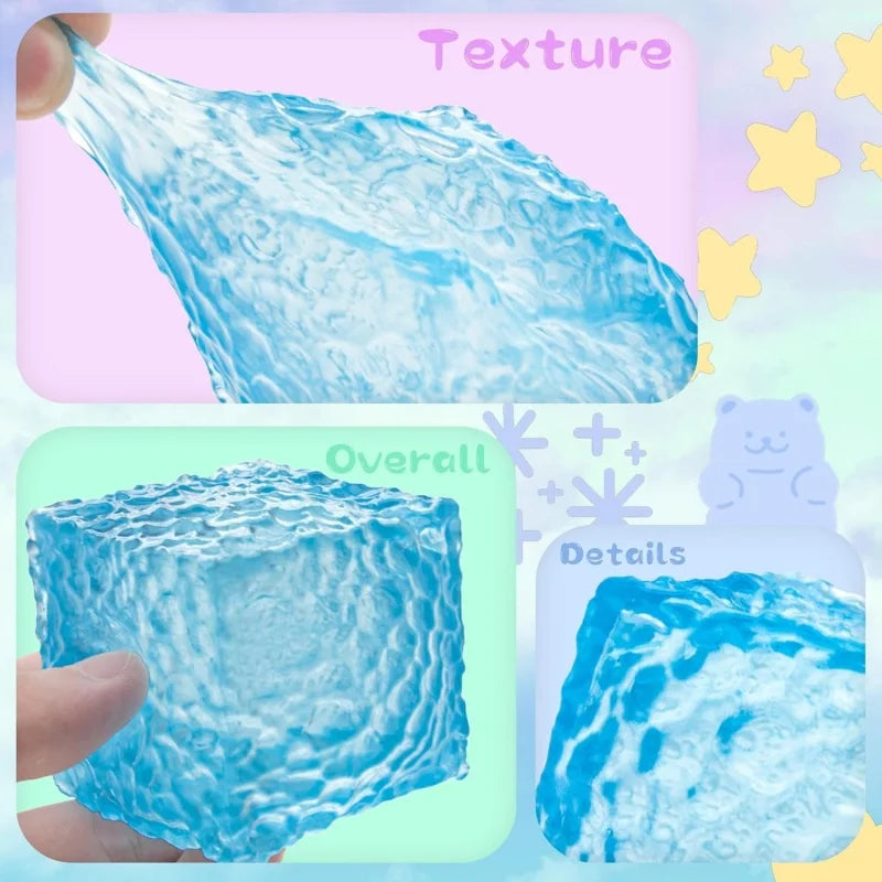 Stress Cube Sensory Toy for Stress Relief, Slow Rising Fidget Texture Cube Squeeze Toys, Squishy Ice Cube Stress Ball for Kids