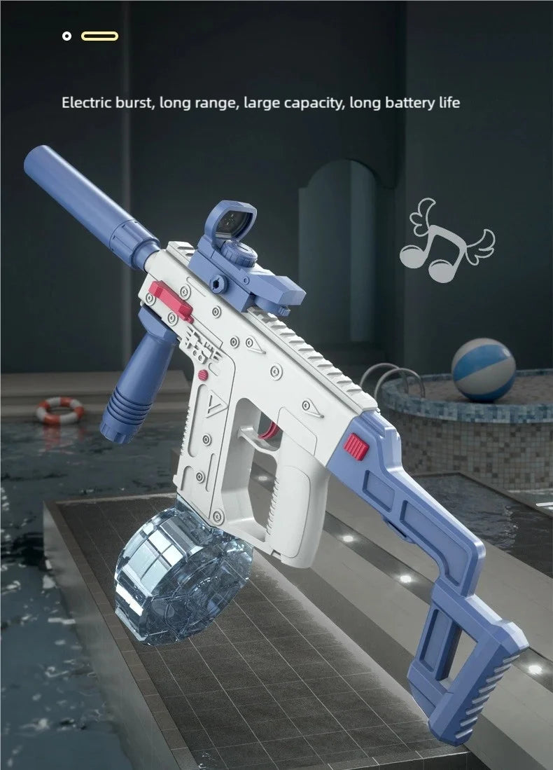 White/Blue Electric Water Gun, High-Pressure, Powerful, Long-Range, Summer Water Toy for Kids and Adults, Fully Automatic Continuous Firing, Large-Capacity Drum Water Tank, Beach and Pool Water Fight Gadget