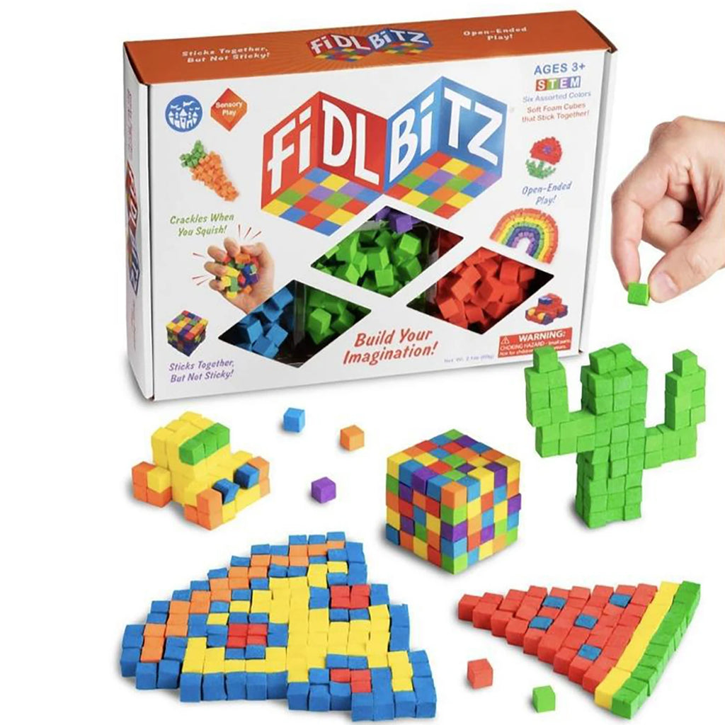 DIY puzzle and stress relief toys made of clay blocks, colorful cube blocks, and stress relief toys