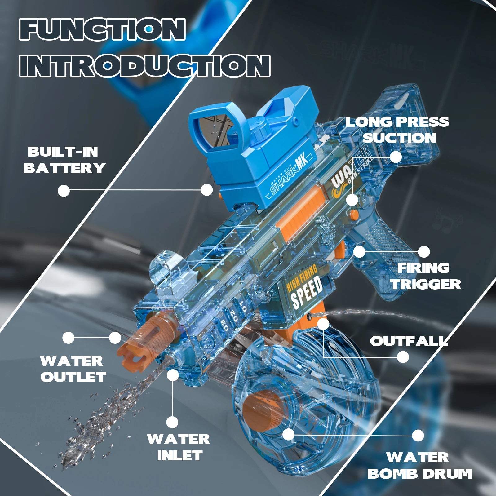Electric Water Blaster Gun Children Automatic Water Pistol WaterGun with Led Light Summer Outdoor Game Party Toy for Adults Kids