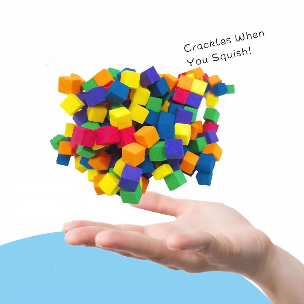 DIY puzzle and stress relief toys made of clay blocks, colorful cube blocks, and stress relief toys