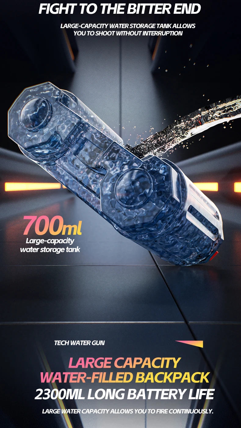 Electric Rotating Water Gun With Bag Double-dazzling Lights Large Capacity Double-nozzle Burst Water Gun Kids Toys Outdoor Game