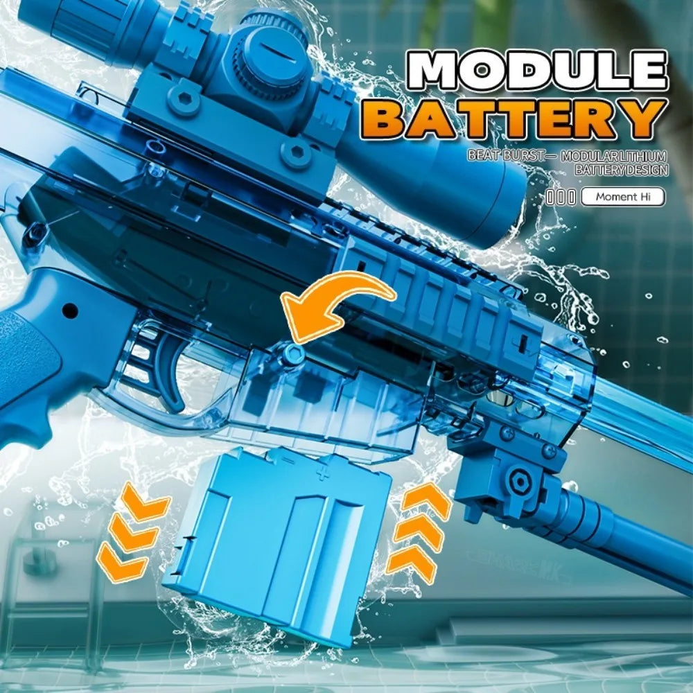High Pressure Electric Sniper Water Gun Toy with Blowback Action Full Auto Rapid-Fire Summer Fight Games Toy for Kids Gift