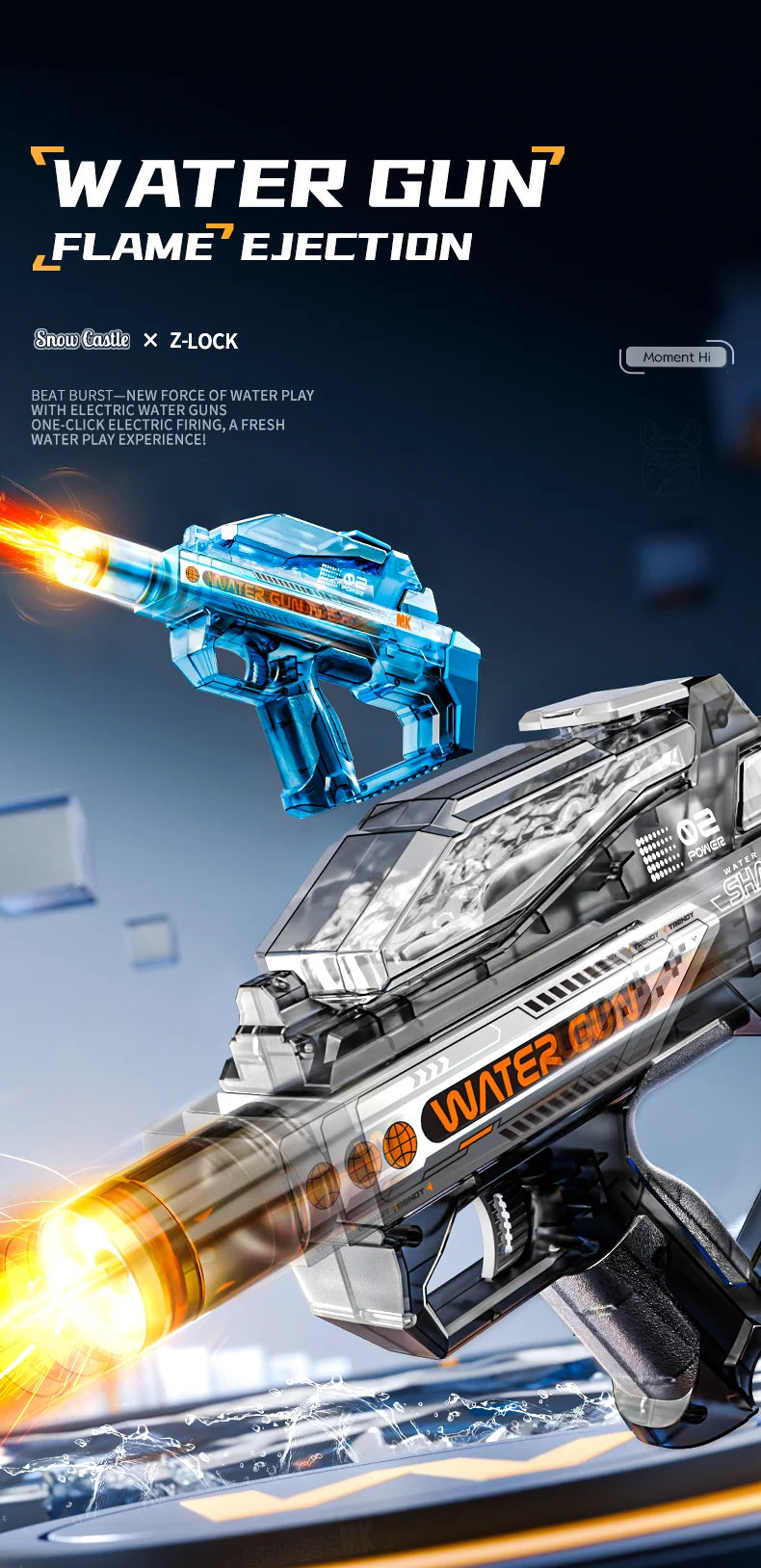 New adult electric water guns with lights, powerful with automatic water, summer outdoor and beach toys, great gifts for kids