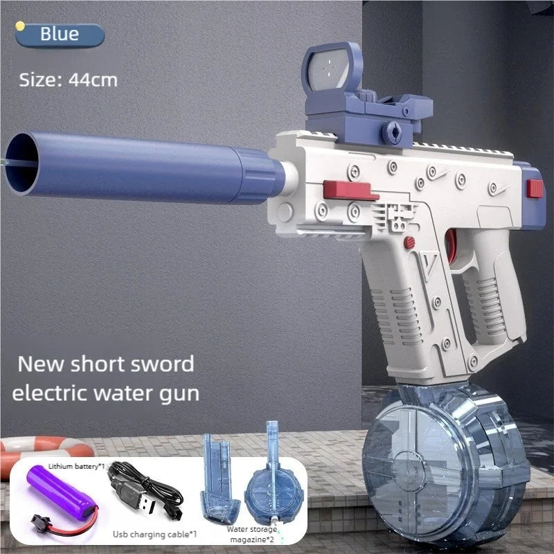 White/Blue Electric Water Gun, High-Pressure, Powerful, Long-Range, Summer Water Toy for Kids and Adults, Fully Automatic Continuous Firing, Large-Capacity Drum Water Tank, Beach and Pool Water Fight Gadget