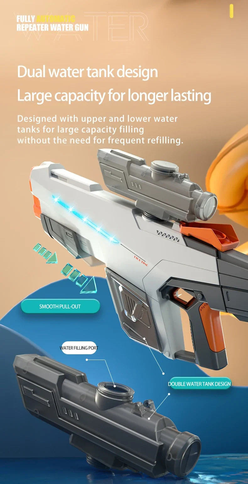 Fully Automatic Suction Water Gun Electric Toy High Pressure Water Blaster Pool Summer Outdoor Beach Pool Battle Party Water Toy