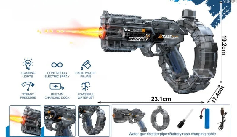 Electric Water Gun Automatic Water Blaster with LED Lights High Pressure Long Range Summer Beach Pool Outdoor Toy for Kids Adult