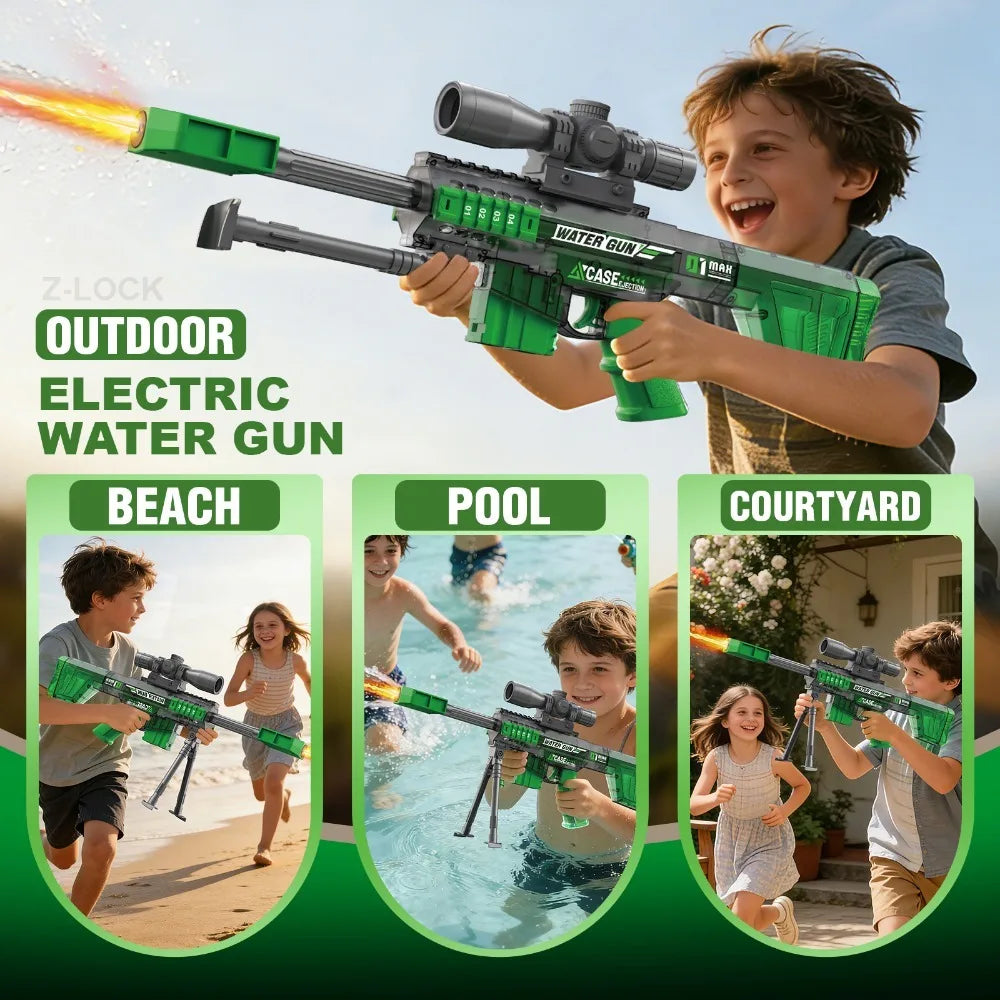 High Pressure Electric Sniper Water Gun Toy with Blowback Action Full Auto Rapid-Fire Summer Fight Games Toy for Kids Gift