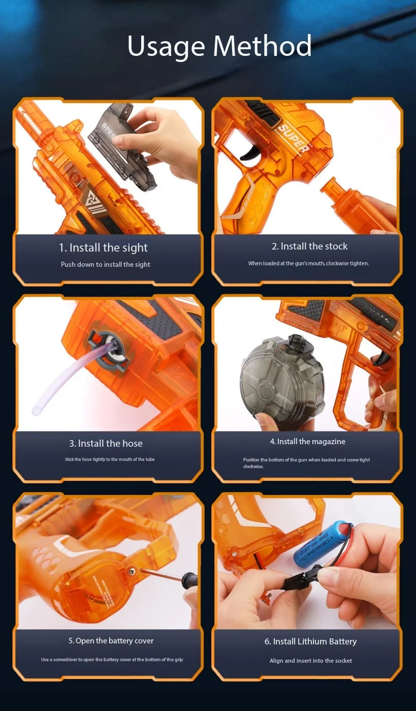 Electric Water Gun With Flame Light Effect High Pressure Rapid Fire Squirt Gun Blaster For Beach Outdoor Water Fighting Play ﻿