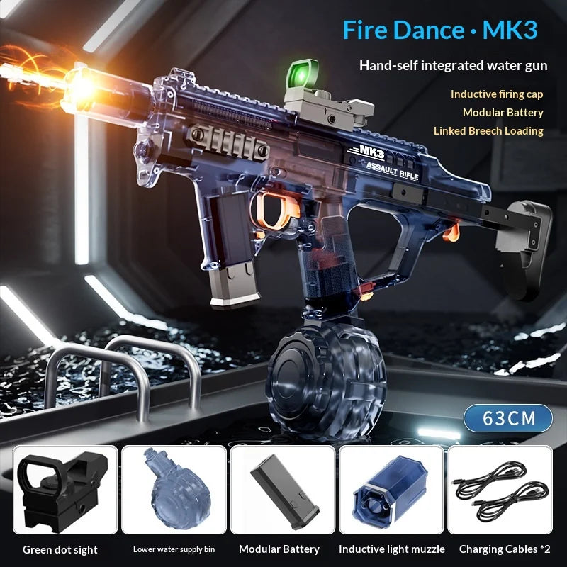 High-Speed Electric Water Gun Pulse Burst Blaster 600ml Large Capacity Auto Refill LED Toy w/ Full Kit for Summer