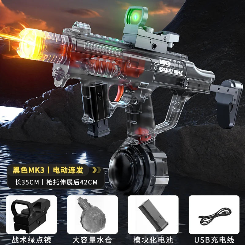 High-Speed Electric Water Gun Pulse Burst Blaster 600ml Large Capacity Auto Refill LED Toy w/ Full Kit for Summer
