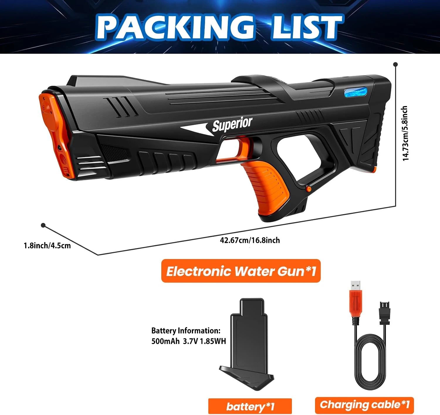 Electric Water Gun for Adults Automatic Squirt Gun with Colorful Light Long Range Auto Water Blaster Summer Outdoor Beach Toy