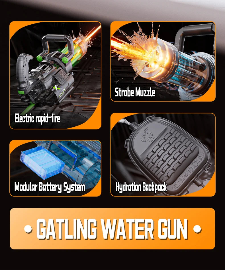 Adults Electric Water Gun Kids Gatling High Speed Powerful Shooting Children Automatic Water Blaster Backpack Summer Outdoor Toy
